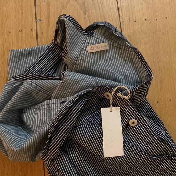 Jesse Kamm Striped Overalls in Blue and Gray - Picture 3 of 4